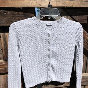 John Galt baby blue cable knit crop cardigan